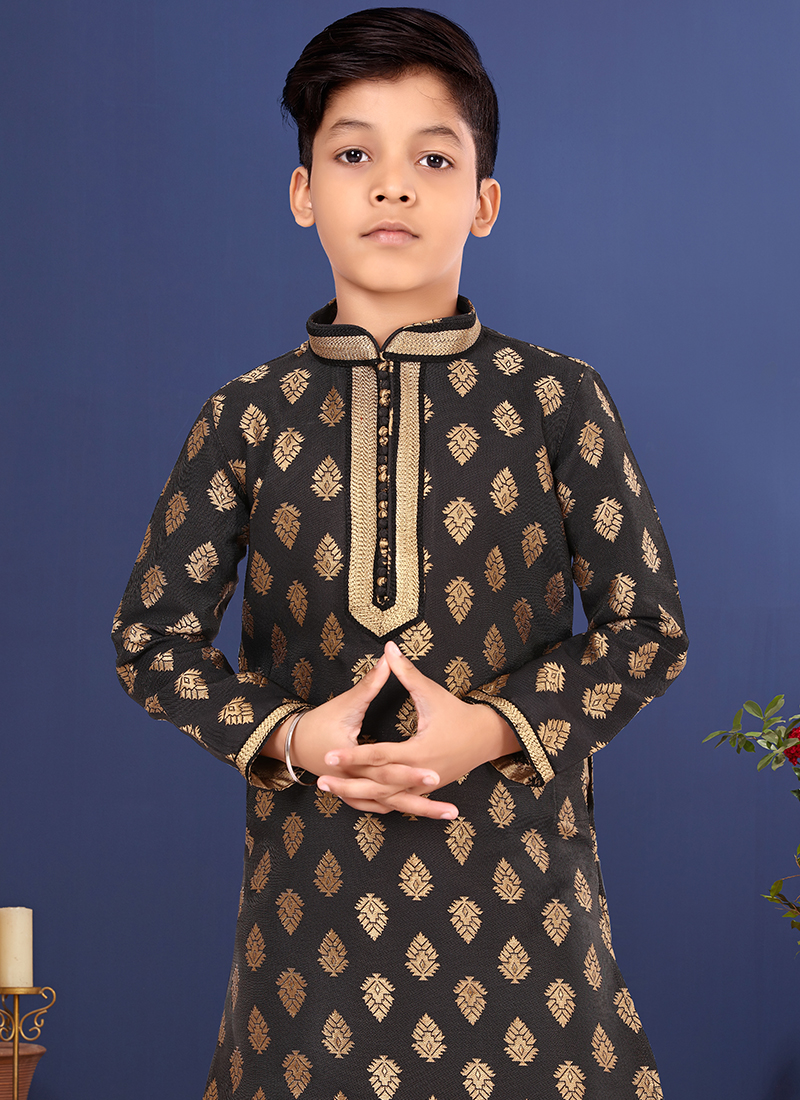 Black Festive Wear Readymade Kurta Payjama With Embroidery Work